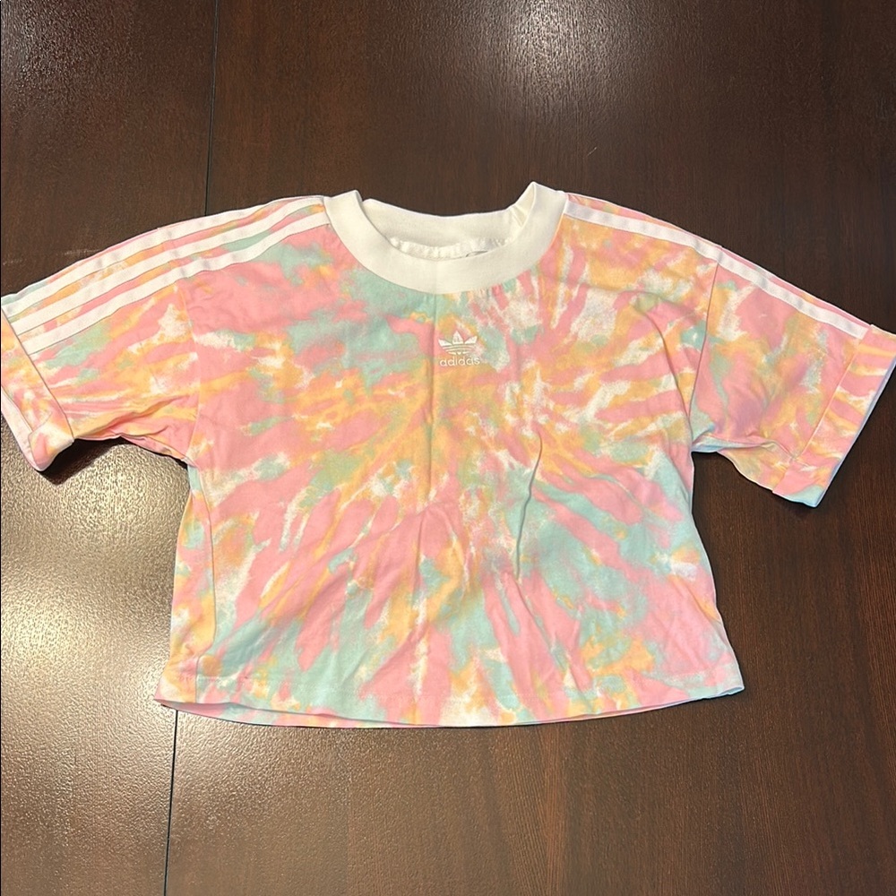 Adidas Pink and Orange Crop Top with Tie-Dye Effect